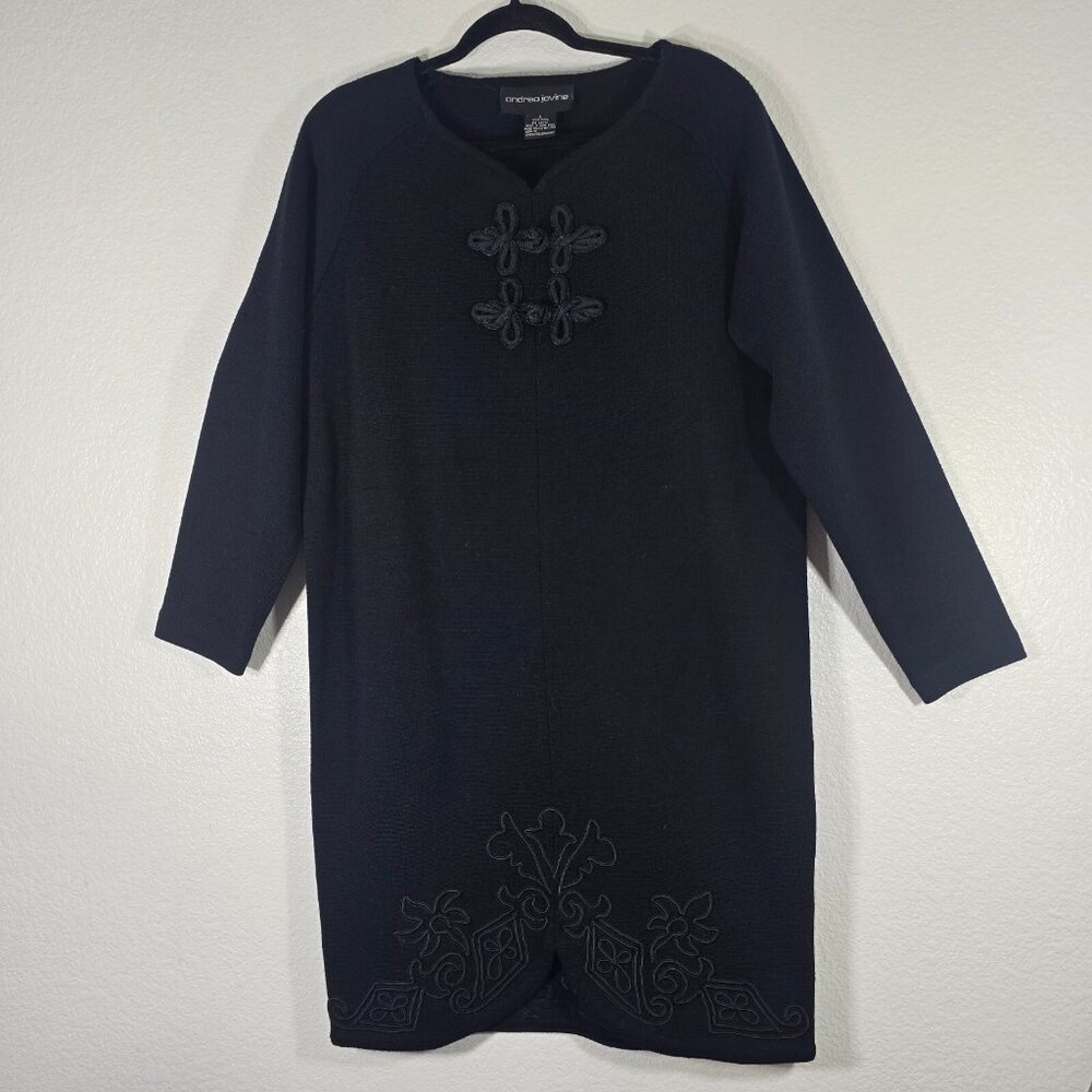 Andrea Jovine Vtg Sweater Dress Women Large Wool Embroidered Asian Knots Boho
